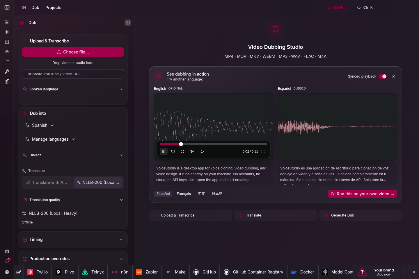 Electron video dubbing workspace