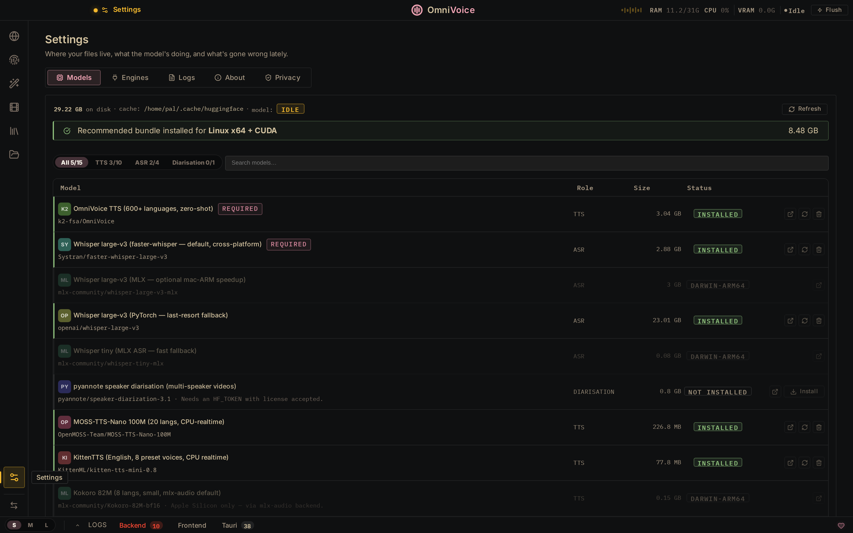 Settings — Models